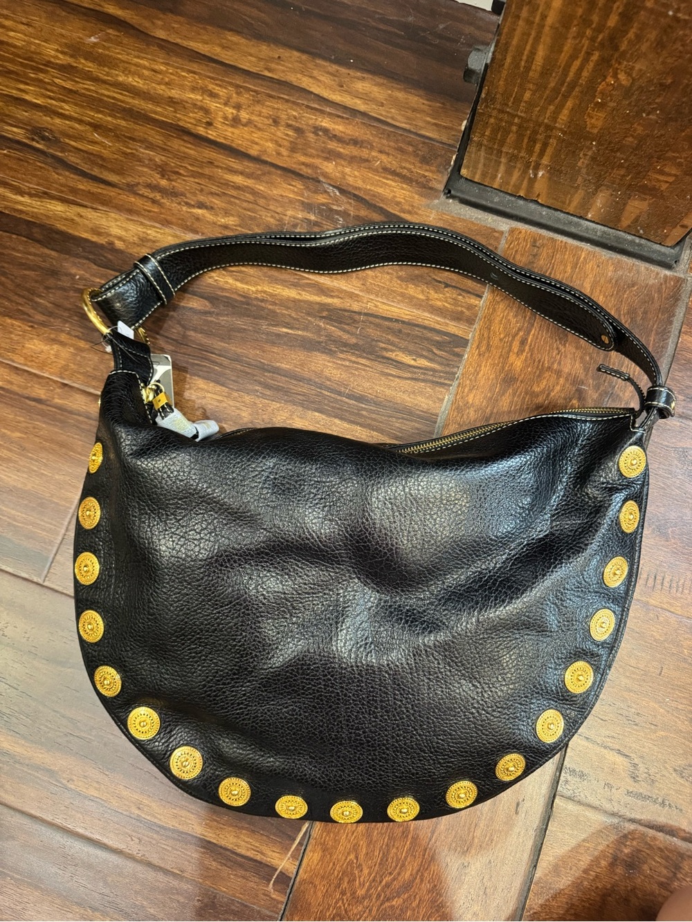MAXX New York NWT Black Leather Hobo Bag with Gold Stud Accents